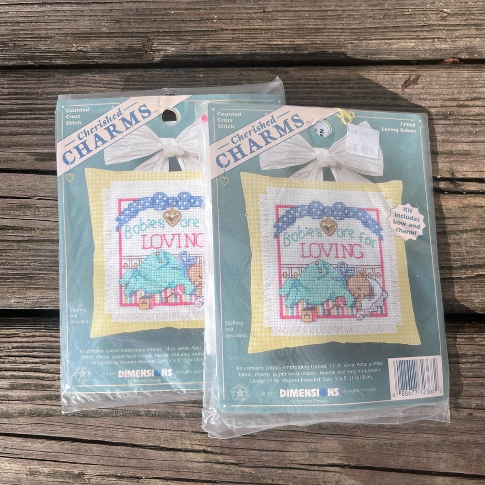 VINTAGE 2 DIMENSIONS LOVING BABIES CHERISHED CHARMS COUNTED CROSS STITCH KITS